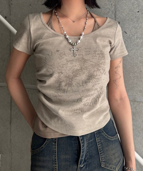 tシャツ レタリングレイヤードトップス レディース メンズ