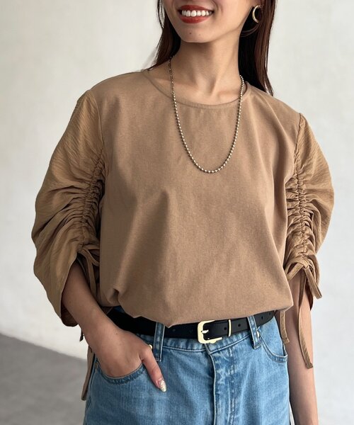 tシャツ 袖ギャザーカットソー レディース