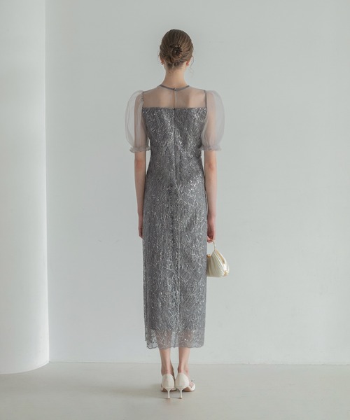 チュールフラワースパンコールIラインワンピースドレス結婚式二次会成人式パーティー Leja（レジャ） ドレス 「LEJA」チュールフラワースパンコールIライン