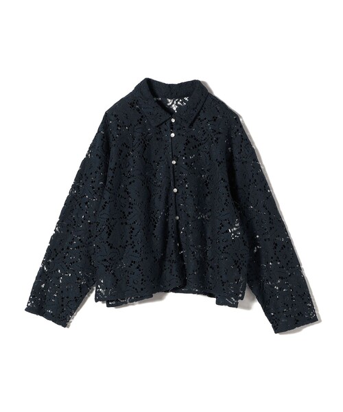 SHIPS シップス 袖レース ブラウス プルオーバー シャツ ブラック 黒 SHIPS（シップス） ブラウス シャツ 「手洗い可能」レース シャツ 羽織