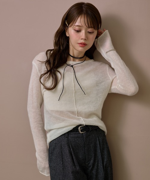 ニット セーター wool mohair 2way sheer knit /ウールモヘアブレンド2