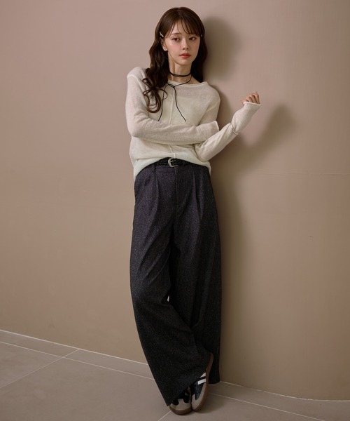 ニット セーター wool mohair 2way sheer knit /ウールモヘアブレンド2
