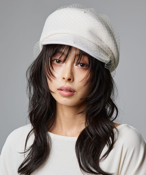 CA4LA♥チュール付きツイードキャスケット♥パール無し CA4LA