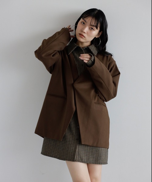 TECHNICS UK製 ショート丈 刻印ボタン 変形レザーテーラードジャケット ENC ジャケット テーラードジャケット deformation jacket / 変形