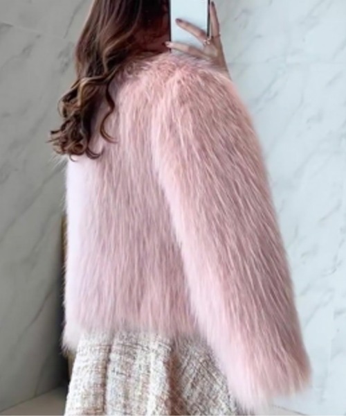 JENNE エコファーノーカラージャケット ピンク　S JENNE エコファーノーカラージャケット ピンク S JENNE エコファーノー