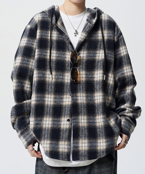 パーカー Street Crushチェックシャツフーディ メンズ レディース