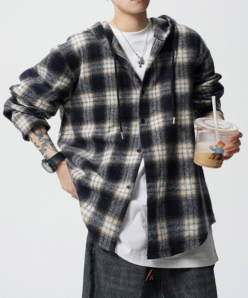 パーカー Street Crushチェックシャツフーディ メンズ レディース