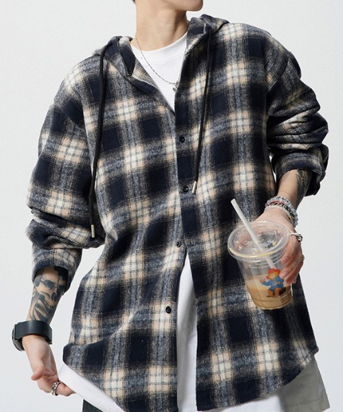 パーカー Street Crushチェックシャツフーディ メンズ レディース