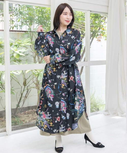 スカラー（ScoLar）/ScoLar スカラー 星座と花束柄シャツワンピース ScoLar（スカラー） シャツワンピース 星座と花束柄シャツワンピース