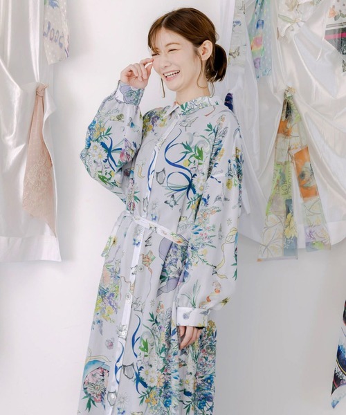 スカラー（ScoLar）/ScoLar スカラー 星座と花束柄シャツワンピース ScoLar（スカラー） シャツワンピース 星座と花束柄シャツワンピース