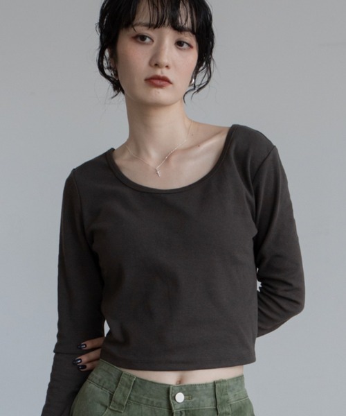 トップス u tシャツ ざっくりUネッククロップド丈トップス レディース : ZOZOTOWN