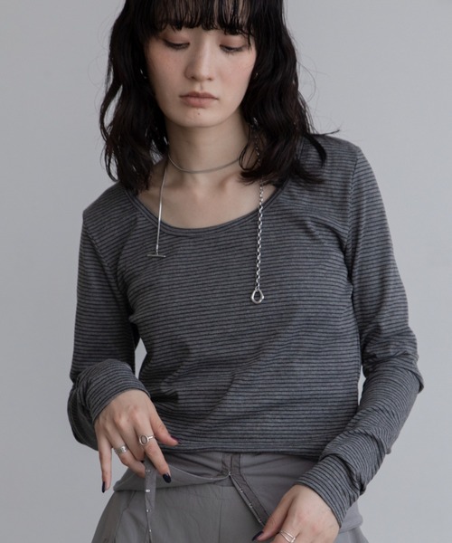 トップス u tシャツ ざっくりUネッククロップド丈トップス レディース : ZOZOTOWN