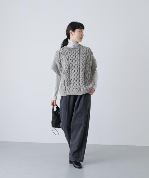 新品　ペルーアランワイドベスト　グレー かぐれ ニット セーター ペルーアランワイドベスト レディース