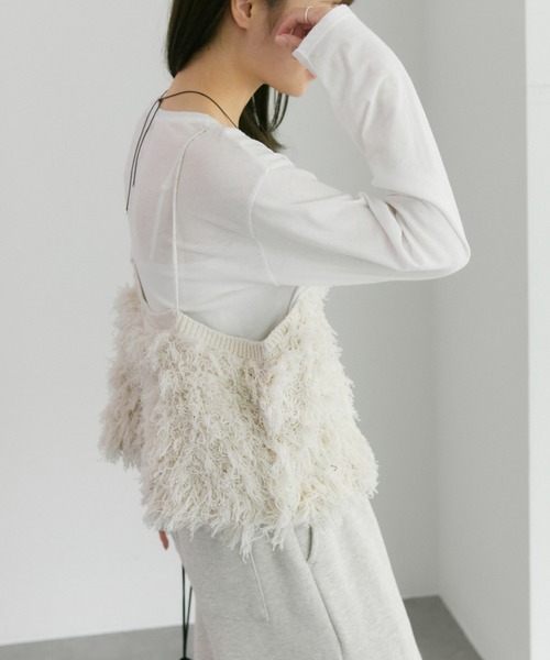 pual ce cin ニット セーター フリンジジャガードニット細紐ビスチェ