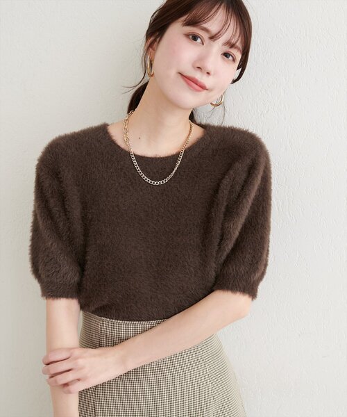 natural couture ニット セーター フェザーヤーン半袖ニットプル