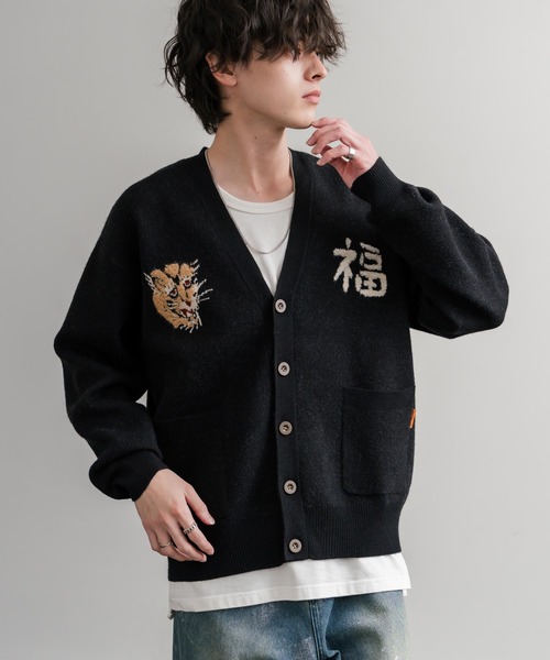 KRIFF MAYER（クリフメイヤー） カーディガン もちのび虎刺繍Vネック