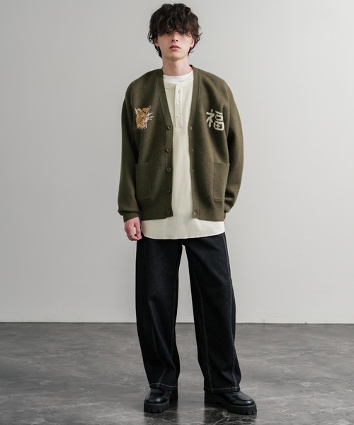 KRIFF MAYER（クリフメイヤー） カーディガン もちのび虎刺繍Vネック