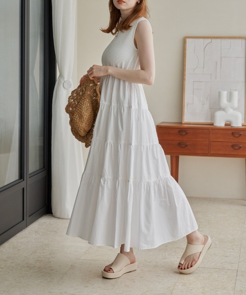 「hinari」 ノースリーブワンピース FREE ホワイト レディース_画像4