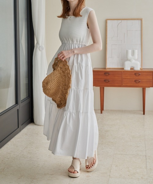 「hinari」 ノースリーブワンピース FREE ホワイト レディース_画像9