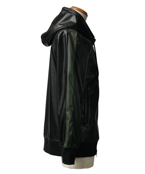 JUNKO KOSHINO レアデザイン レザーパーカー フード取り外し可　深緑 JUNKO KOSHINO レアデザイン レザーパーカー フード取り外し可 深緑