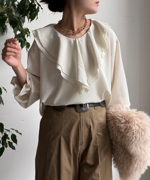 Drawer ドゥロワー ウール プルオーバー ブラウス ベージュフリーサイズ ブラウス シャツ レディース[品番：DBLW0000216]｜Doux Belle