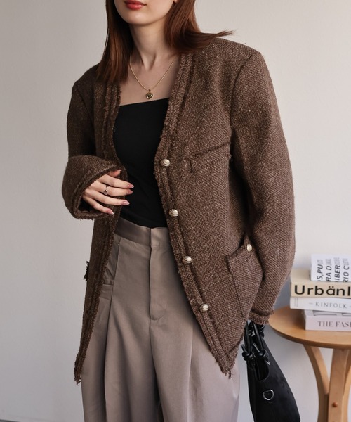 sakishimatokyo ジャケット ノーカラージャケット ツイードジャケット