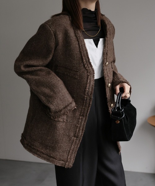 sakishimatokyo ジャケット ノーカラージャケット ツイードジャケット