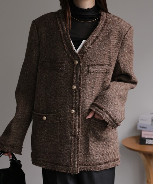 sakishimatokyo ジャケット ノーカラージャケット ツイードジャケット