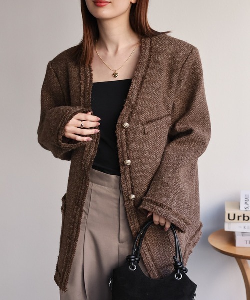 sakishimatokyo ジャケット ノーカラージャケット ツイードジャケット