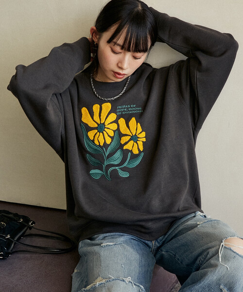 「PUBLUX」 スウェットカットソー フリ- ネイビー レディース_画像3