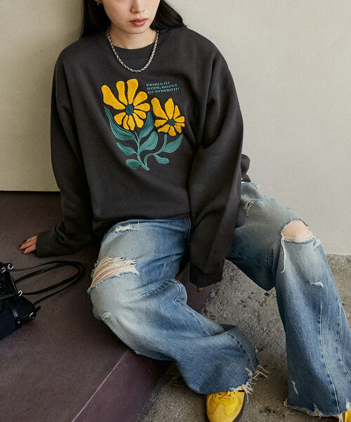 「PUBLUX」 スウェットカットソー フリ- ネイビー レディース_画像4