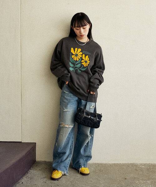 「PUBLUX」 スウェットカットソー フリ- ネイビー レディース_画像5