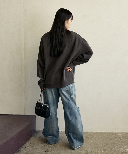 「PUBLUX」 スウェットカットソー フリ- ネイビー レディース_画像7