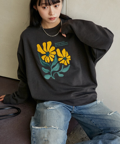 「PUBLUX」 スウェットカットソー フリ- ネイビー レディース_画像9