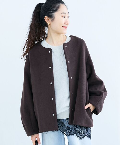 le. coeur blanc ノーカラー フェイクレザージャケット le. coeur blanc ノーカラー フェイクレザージャケット