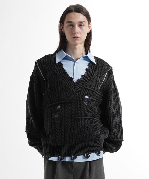 HARE ニット 新品 HARE（ハレ） セーター ニット BIGダメージVネックニット(HARE) メンズ
