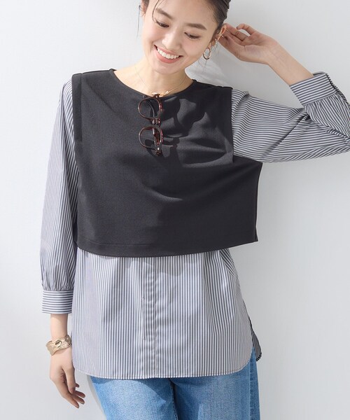 VivienneWestwoodREDLABEL レイヤードシャツ風カットソー INDIVI（インディヴィ） tシャツ 「洗える／UVケア」レイヤード風