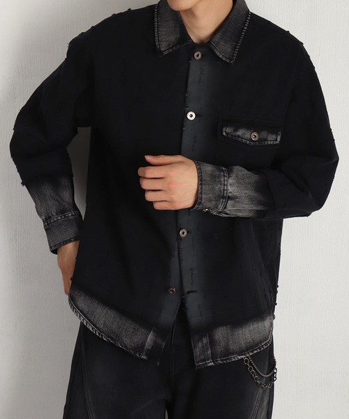 WESTSEA（ウエストシー） シャツ ツイル × デニム 異素材ドッキング