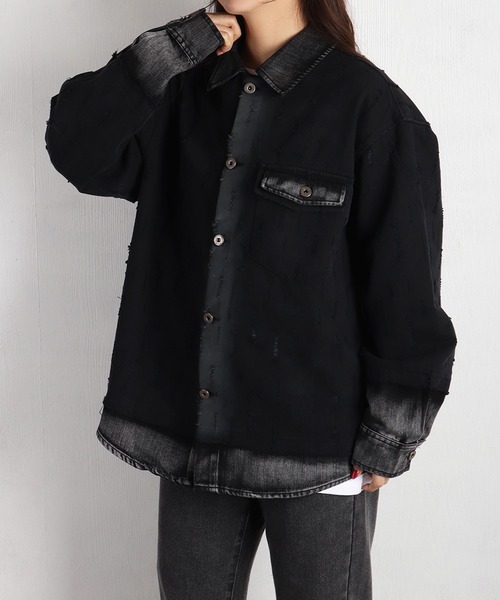 WESTSEA（ウエストシー） シャツ ツイル × デニム 異素材ドッキング 