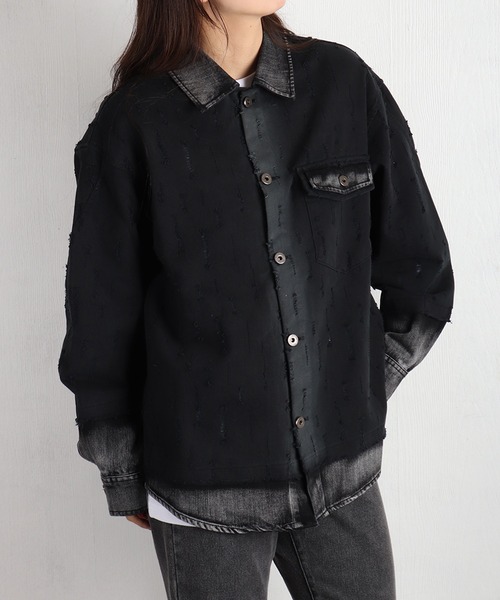 WESTSEA（ウエストシー） シャツ ツイル × デニム 異素材ドッキング