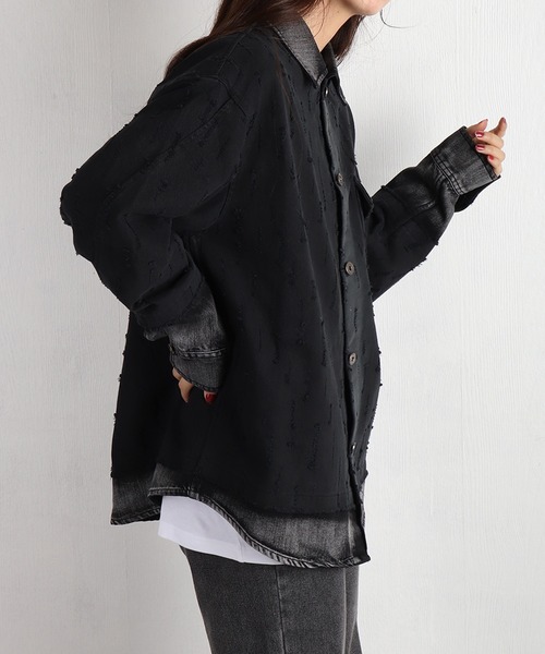 WESTSEA（ウエストシー） シャツ ツイル × デニム 異素材ドッキング