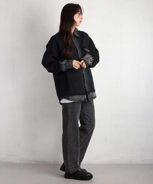 WESTSEA（ウエストシー） シャツ ツイル × デニム 異素材ドッキング