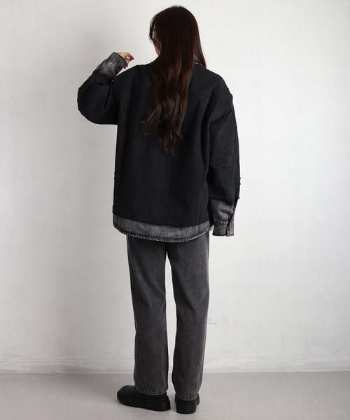 WESTSEA（ウエストシー） シャツ ツイル × デニム 異素材ドッキング