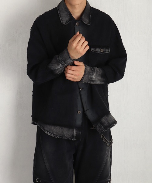 WESTSEA（ウエストシー） シャツ ツイル × デニム 異素材ドッキング