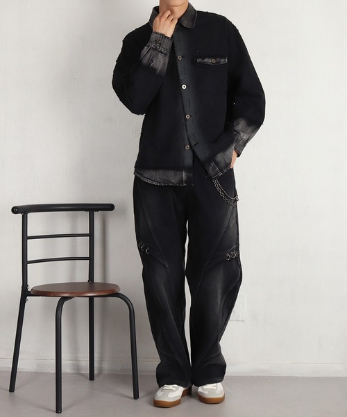 WESTSEA（ウエストシー） シャツ ツイル × デニム 異素材ドッキング