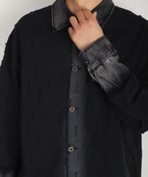 WESTSEA（ウエストシー） シャツ ツイル × デニム 異素材ドッキング