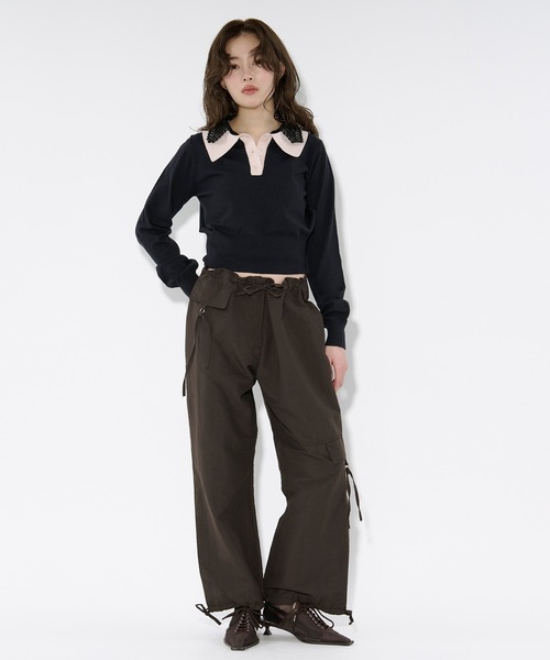 Ezick ニット セーター 2WAY lace collar バイカラーポロニット