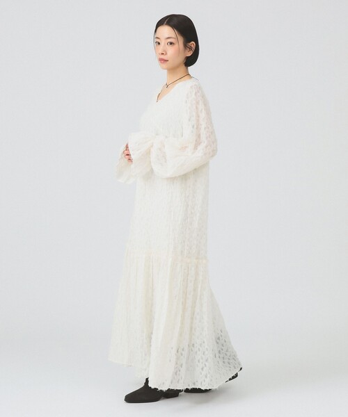 値下げ♡RayBeams♡ドレスワンピ Ray BEAMS（レイ ビームス）サッカー パフスリーブ Vネック ワンピース