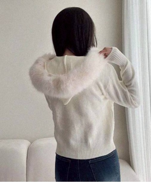 ALMO ニット セーター 「portulaca」フェイクファー付きダブルzip