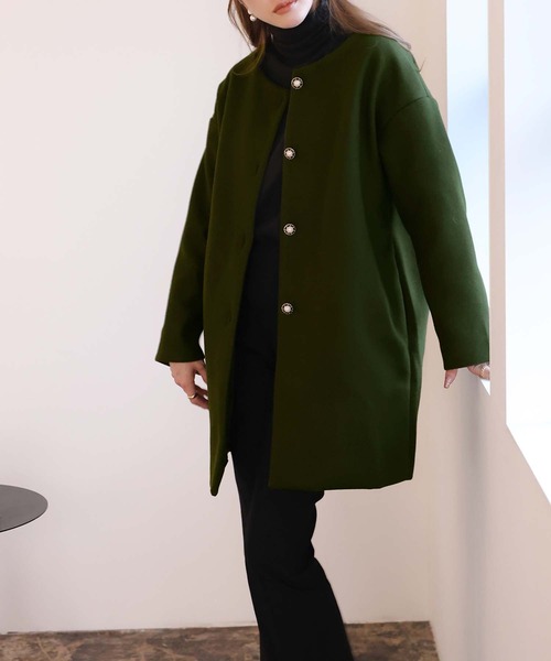 「Doula Doula」 ノーカラーコート M ブラウン レディース_画像6